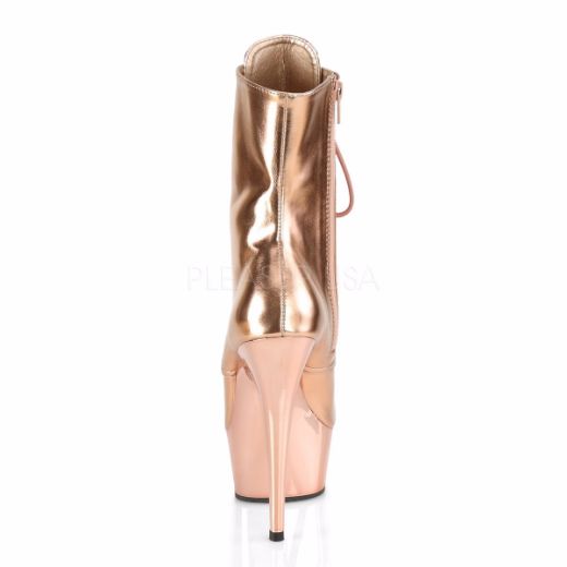 Product image of Pleaser DELIGHT-1020 Rose Gold Metallic Polyurethane (Pu)/Rose Gold Chrome 6 inch (15.2 cm) Heel 1 3/4 inch (4.5 cm) Platform Lace-Up Ankle Boot Side Zip