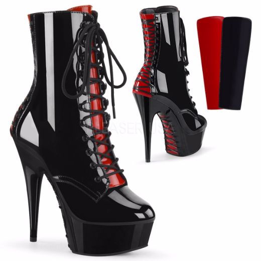 Product image of Pleaser DELIGHT-1020FH Black Patent/Black 6 inch (15.2 cm) Heel 1 3/4 inch (4.5 cm) Platform Two Tone Lace-Up Ankle Boot Side Zip