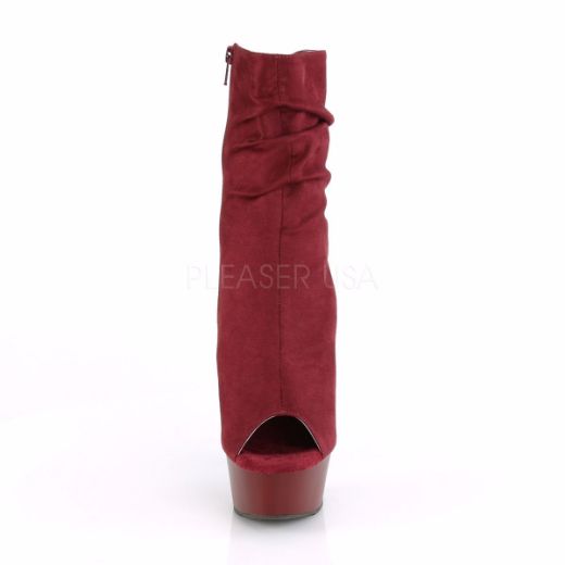Product image of Pleaser DELIGHT-1031 Burgundy Faux Suede/Burgundy Matte 6 inch (15.2 cm) Heel 1 3/4 inch (4.5 cm) Platform Open Toe Slouch Ankle Boot Side Zip