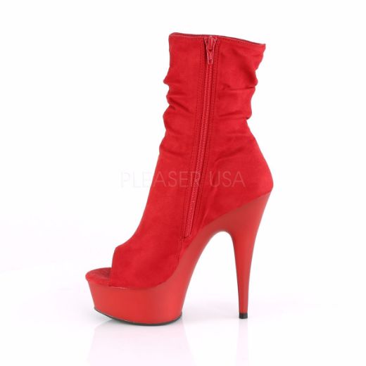 Product image of Pleaser DELIGHT-1031 Red Faux Suede/Red Matte 6 inch (15.2 cm) Heel 1 3/4 inch (4.5 cm) Platform Open Toe Slouch Ankle Boot Side Zip