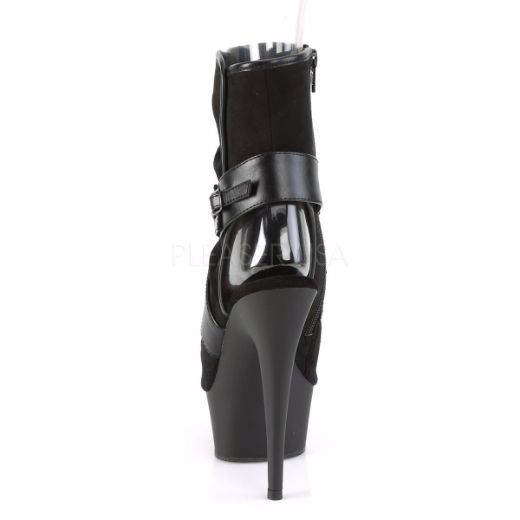 Product image of Pleaser DELIGHT-1034 Black Faux Suede-Faux Leather/Black Matte 6 inch (15.2 cm) Heel 1 3/4 inch (4.5 cm) Platform Open Toe Slouch Ankle Boot Side Zip
