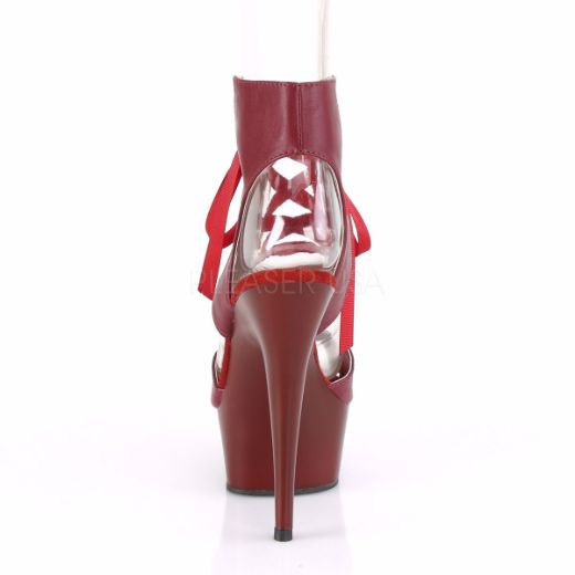 Product image of Pleaser DELIGHT-600-14 Burgundy Faux Leather/Burgundy Matte 6 inch (15.2 cm) Heel 1 3/4 inch (4.5 cm) Platform Front Lace-Up Sandal Shoes