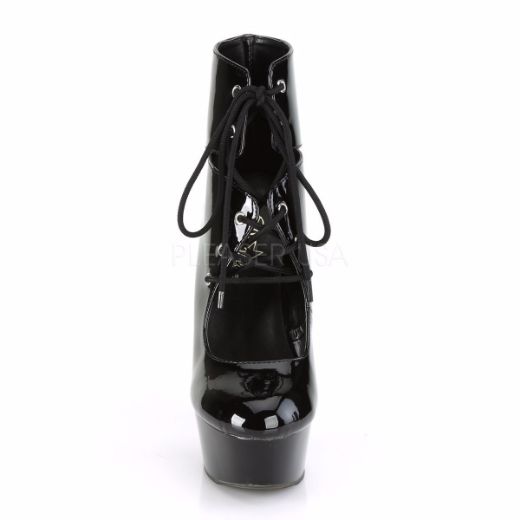Product image of Pleaser DELIGHT-600-22 Black Patent/Black 6 inch (15.2 cm) Heel 1 3/4 inch (4.5 cm) Platform Lace-Up Front Ankle Bootie