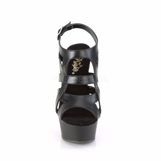 Product image of Pleaser DELIGHT-644 Black Faux Leather/Black Matte 6 inch (15.2 cm) Heel 1 3/4 inch (4.5 cm) Platform Cage Style Sandal Shoes