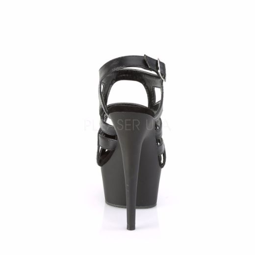 Product image of Pleaser DELIGHT-644 Black Faux Leather/Black Matte 6 inch (15.2 cm) Heel 1 3/4 inch (4.5 cm) Platform Cage Style Sandal Shoes