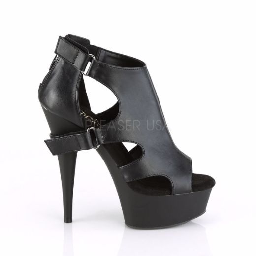 Product image of Pleaser DELIGHT-647 Black Faux Leather/Black Matte 6 inch (15.2 cm) Heel 1 3/4 inch (4.5 cm) Platform Cutout Bootie Sandal Back Zip
