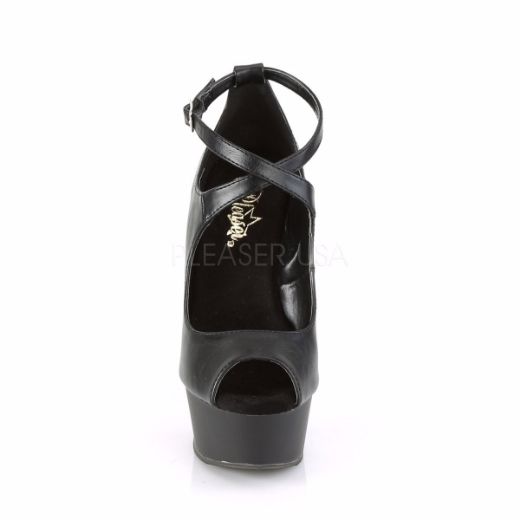Product image of Pleaser DELIGHT-653 Black Faux Leather/Black Matte 6 inch (15.2 cm) Heel 1 3/4 inch (4.5 cm) Platform Peep Toe Criss Cross Pump Court Pump Shoes