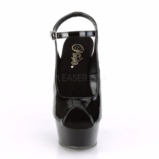 Product image of Pleaser DELIGHT-655 Black Patent/Black 6 inch (15.2 cm) Heel 1 3/4 inch (4.5 cm) Platform Peep Toe Ankle Strap Sandal Shoes