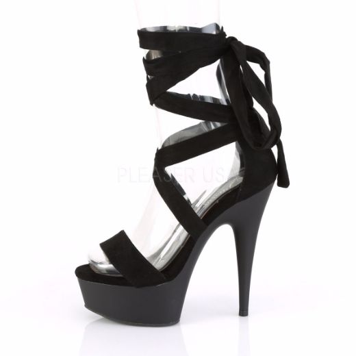 Product image of Pleaser DELIGHT-671 Black Faux Suede/Black Matte 6 inch (15.2 cm) Heel 1 3/4 inch (4.5 cm) Platform Criss Cross Ankle Wrap Sandal Shoes