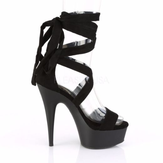 Product image of Pleaser DELIGHT-671 Black Faux Suede/Black Matte 6 inch (15.2 cm) Heel 1 3/4 inch (4.5 cm) Platform Criss Cross Ankle Wrap Sandal Shoes