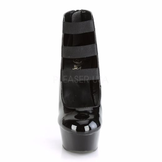 Product image of Pleaser DELIGHT-684 Black Patent/Black 6 inch (15.2 cm) Heel 1 3/4 inch (4.5 cm) Platform Strappy Ankle Bootie Sandal Back Zip