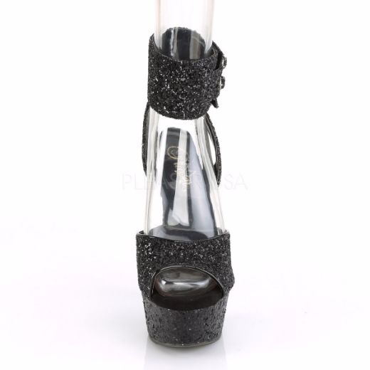 Product image of Pleaser DELIGHT-691LG Black Glitter/Black Glitter 6 inch (15.2 cm) Heel 1 3/4 inch (4.5 cm) Platform Glitter Ankle Strap Sandal Shoes