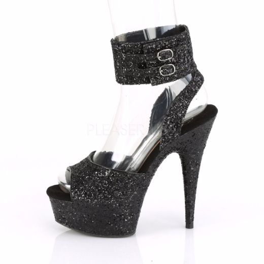Product image of Pleaser DELIGHT-691LG Black Glitter/Black Glitter 6 inch (15.2 cm) Heel 1 3/4 inch (4.5 cm) Platform Glitter Ankle Strap Sandal Shoes