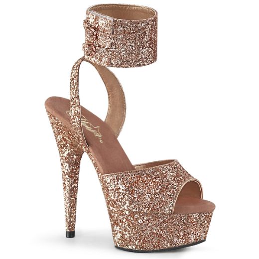 Product image of Pleaser DELIGHT-691LG Rose Gold Glitter/Rose Gold Glitter 6 inch (15.2 cm) Heel 1 3/4 inch (4.5 cm) Platform Glitter Ankle Strap Sandal Shoes