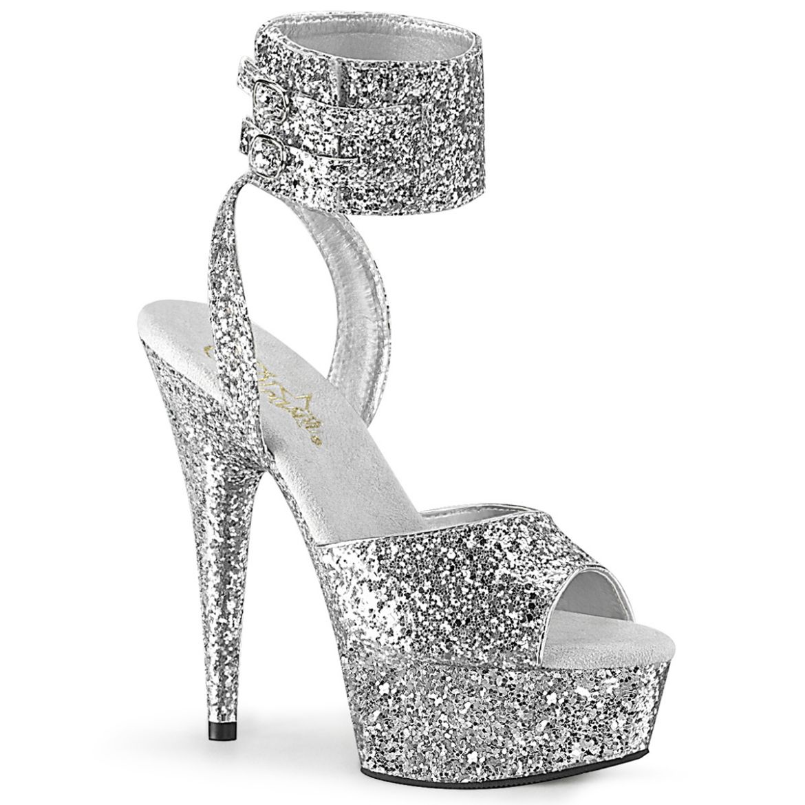 Product image of Pleaser DELIGHT-691LG Silver Glitter/Silver Glitter 6 inch (15.2 cm) Heel 1 3/4 inch (4.5 cm) Platform Glitter Ankle Strap Sandal Shoes