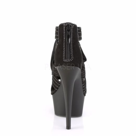 Product image of Pleaser DELIGHT-693 Black Microfiber/Black Matte 6 inch (15.2 cm) Heel 1 3/4 inch (4.5 cm) Platform Close Back Cage Sandal Back Zip Shoes