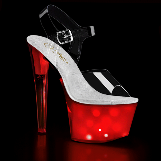 Product image of Pleaser DISCOLITE-708 Clear/White Glow 7 inch (17.8 cm) Heel 2 3/4 inch (7 cm) Platform Led Illuminated Ankle Strap Sandal