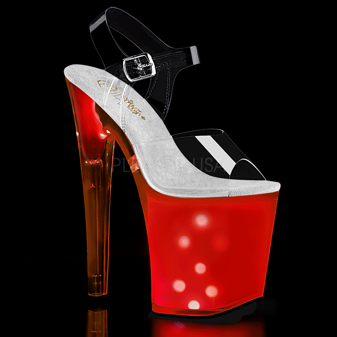 Product image of Pleaser DISCOLITE-808 Clear/White Glow 8 inch (20 cm) Heel 4 inch (10 cm) Platform Led Illuminated Ankle Strap Sandal