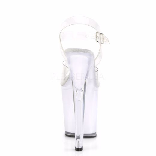 Product image of Pleaser DISCOLITE-808 Clear/White Glow 8 inch (20 cm) Heel 4 inch (10 cm) Platform Led Illuminated Ankle Strap Sandal