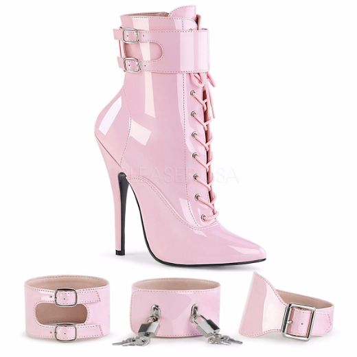 Product image of Devious DOMINA-1023 Baby Pink Patent 6 inch (15.2 cm) Heel Ankle Boot Side Zip