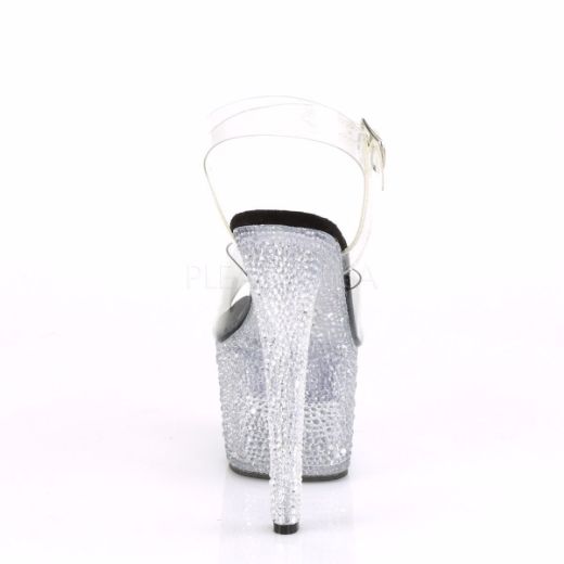 Product image of Pleaser FLASHDANCE-708XTAL Clear/Clear 7 inch (17.8 cm) Heel 2 3/4 inch (7 cm) Platform Led Illuminated Ankle Strap Sandal