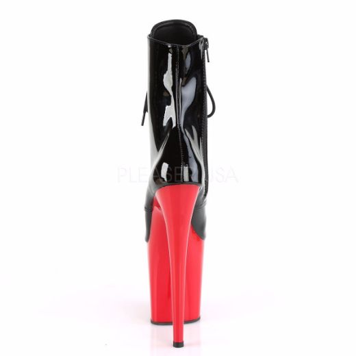 Product image of Pleaser FLAMINGO-1020 Black Patent/Red 8 inch (20 cm) Heel 4 inch (10 cm) Platform Lace-Up Front Ankle Boot Side Zip
