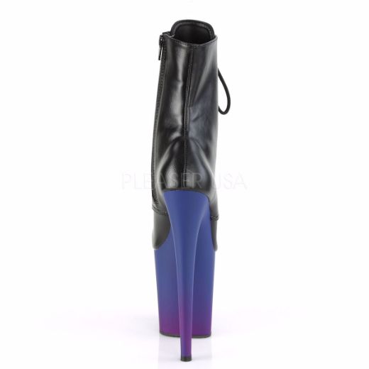 Product image of Pleaser FLAMINGO-1020BP Black Faux Leather/Blue-Purple Ombre 8 inch (20 cm) Heel 4 inch (10 cm) Platform Lace-Up Ankle Boot Side Zip