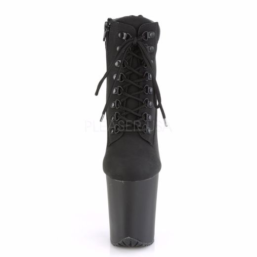 Product image of Pleaser FLAMINGO-800TL-02 Black Faux Suede Faux Leather/Black Matte 8 inch (20 cm) Heel 4 inch (10 cm) Platform Lace-Up Front Bootie Side Zip