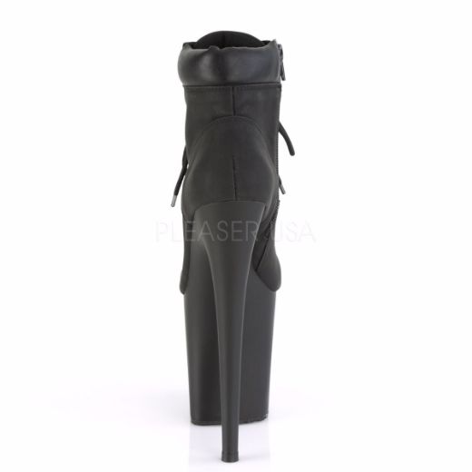 Product image of Pleaser FLAMINGO-800TL-02 Black Faux Suede Faux Leather/Black Matte 8 inch (20 cm) Heel 4 inch (10 cm) Platform Lace-Up Front Bootie Side Zip