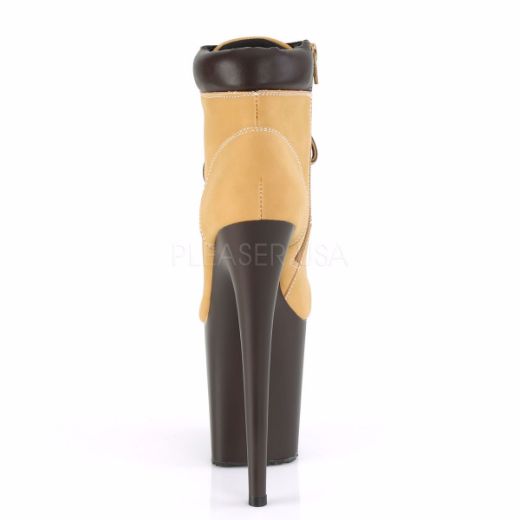 Product image of Pleaser FLAMINGO-800TL-02 Tan Faux Suede Faux Leather/D Brown Matte 8 inch (20 cm) Heel 4 inch (10 cm) Platform Lace-Up Front Bootie Side Zip
