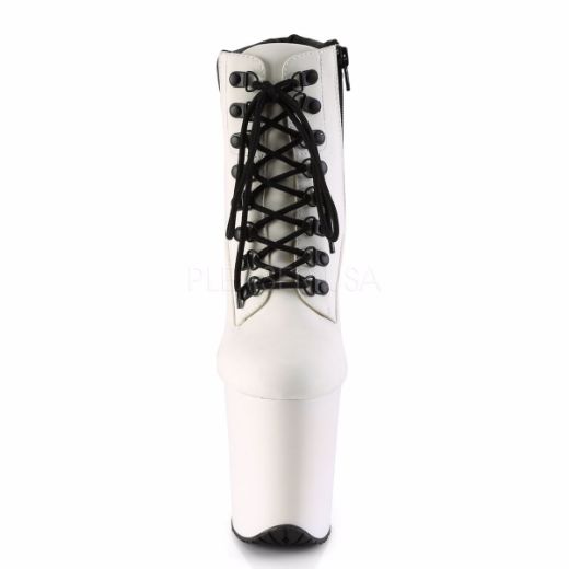Product image of Pleaser FLAMINGO-800TL-02 White Faux Suede Faux Leather/White Matte 8 inch (40 cm) Heel 4 inch (20 cm) Platform Lace-Up Front Bootie Side Zip