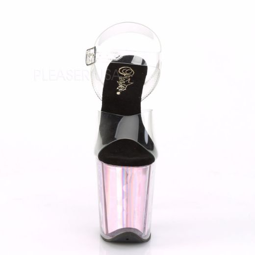 Product image of Pleaser FLAMINGO-808HGI Clear/Pink Holographic Inserts 8 inch (20 cm) Heel 4 inch (10 cm) Platform Ankle Strap Sandal With  Holographic Inserts Shoes