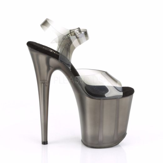 Product image of Pleaser FLAMINGO-808N-T Black Gradient Polyurethane (Pu)/Smoke Tinted 8 inch (20 cm) Heel 4 inch (10 cm) Tinted Platform Ankle Strap Sandal Shoes