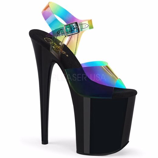 Product image of Pleaser FLAMINGO-808RB Rainbow Polyurethane (Pu)/Black 8 inch (20 cm) Heel 4 inch (10 cm) Platform Ankle Strap Sandal With  Rainbow Upper Shoes