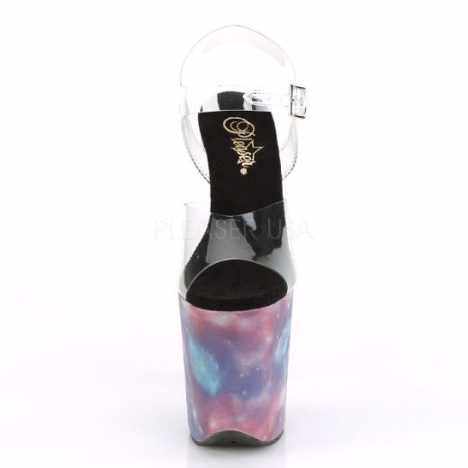 Product image of Pleaser FLAMINGO-808REFL Clear/Purple-Blue Reflective 8 inch (20 cm) Heel 4 inch (10 cm) Platform Ankle Strap Sandal With  Reflective Effect Shoes