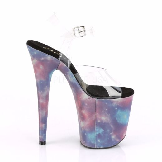 Product image of Pleaser FLAMINGO-808REFL Clear/Purple-Blue Reflective 8 inch (20 cm) Heel 4 inch (10 cm) Platform Ankle Strap Sandal With  Reflective Effect Shoes