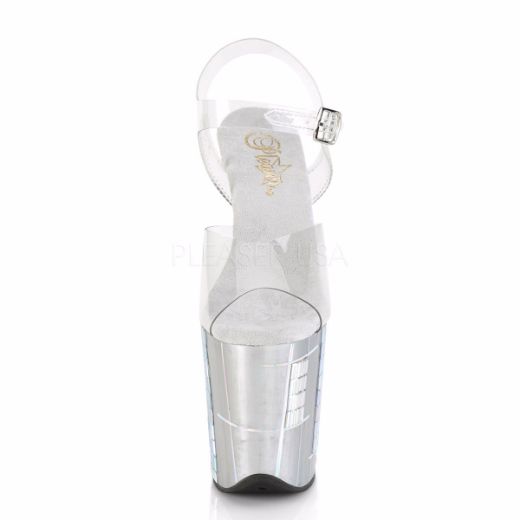 Product image of Pleaser FLAMINGO-808SHAPE-2 Clear/Silver 8 inch (20 cm) Heel 4 inch (10 cm) Platform Ankle Strap Sandal
