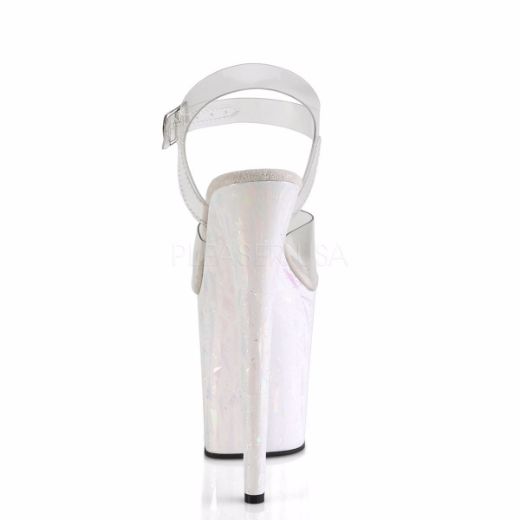 Product image of Pleaser FLAMINGO-808SPLA-2 Clear/White-Multicolour Holographic 8 inch (20 cm) Heel 4 inch (10 cm) Platform Ankle Strap Sandal