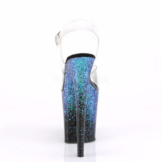 Product image of Pleaser FLAMINGO-808SS Clear/Black-Blue Multicolour Glitter 8 inch (20 cm) Heel 4 inch (10 cm) Platform Ankle Strap Sandal Shoes