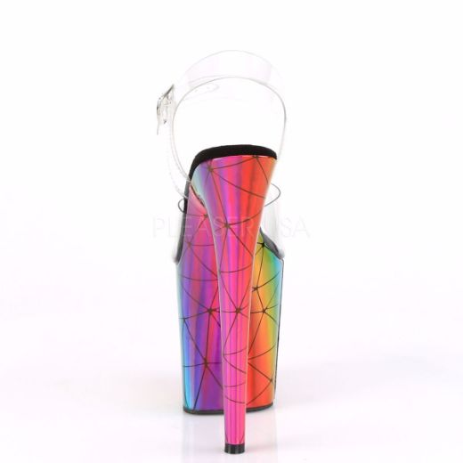Product image of Pleaser FLAMINGO-808WR Clear/Laser Rainbow Holographic Wrapped 8 inch (20 cm) Heel 4 inch (10 cm) Wrapped Platform Ankle Strap Sandal