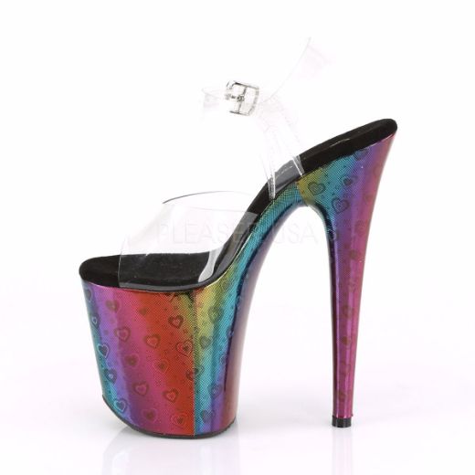 Product image of Pleaser FLAMINGO-808WR Clear/Rainbow Holographic Wrapped 8 inch (20 cm) Heel 4 inch (10 cm) Wrapped Platform Ankle Strap Sandal Shoes
