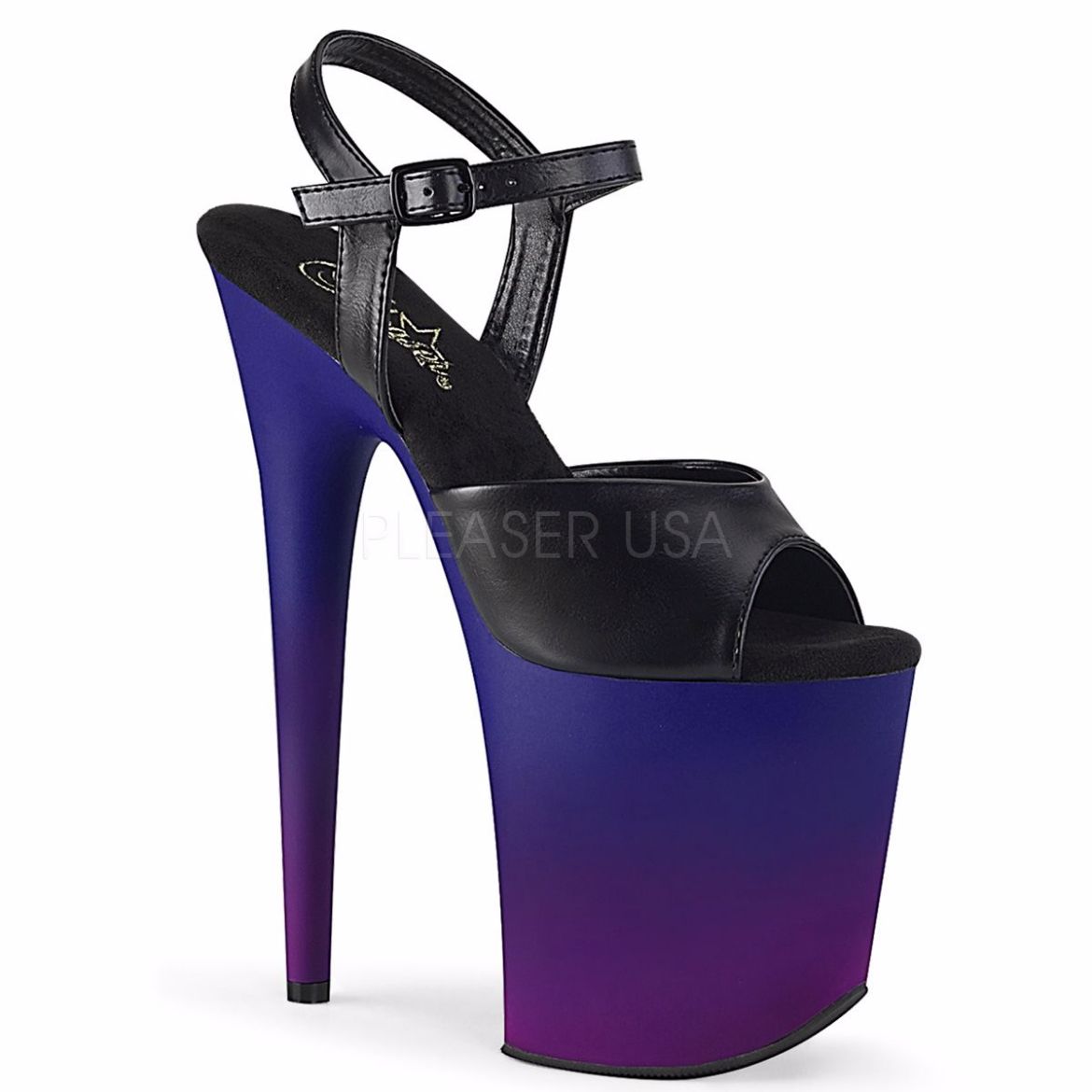 Product image of Pleaser FLAMINGO-809BP Black Faux Leather/Blue-Purple Ombre 8 inch (20 cm) Heel 4 inch (10 cm) Platform Ankle Strap Sandal Shoes