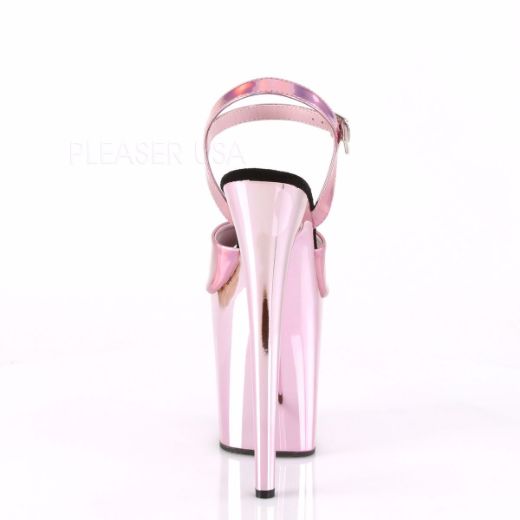 Product image of Pleaser FLAMINGO-809HG Baby Pink Holographic/Baby Pink Chrome 8 inch (20 cm) Heel 4 inch (10 cm) Platform Ankle Strap Sandal Shoes