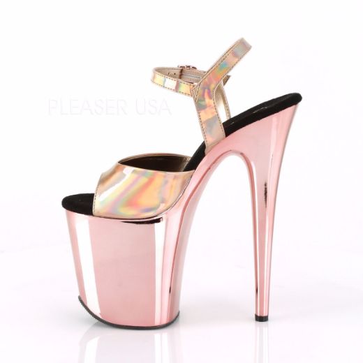 Product image of Pleaser FLAMINGO-809HG Rose Gold Holographic/Rose Gold Chrome 8 inch (20 cm) Heel 4 inch (10 cm) Platform Ankle Strap Sandal Shoes