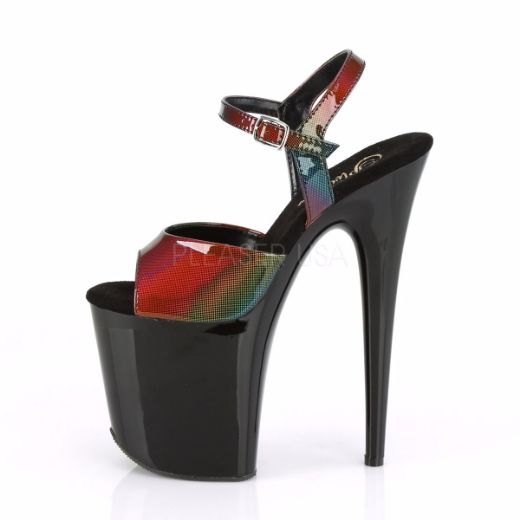 Product image of Pleaser FLAMINGO-809RBDT Rainbow Holographic/Black 8 inch (20 cm) Heel 4 inch (10 cm) Platform Ankle Strap Sandal Shoes