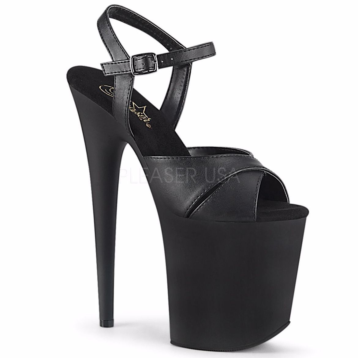 Product image of Pleaser FLAMINGO-816 Black Faux Leather/Black Matte 8 inch (20 cm) Heel 4 inch (10 cm) Platform Ankle Strap Sandal Shoes
