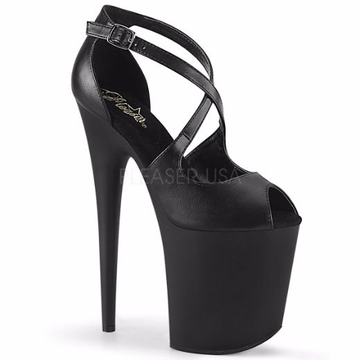 Product image of Pleaser FLAMINGO-821 Black Faux Leather/Black Matte 8 inch (20 cm) Heel 4 inch (10 cm) Platform Peep Toe Criss Cross Sandal Shoes
