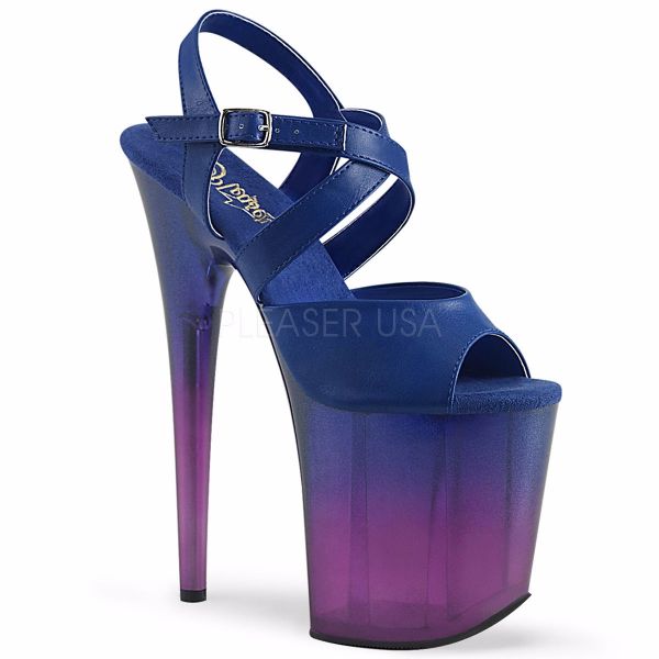 Product image of Pleaser FLAMINGO-822T Blue Faux Leather/Blue-Purple Ombre 8 inch (20 cm) Heel 4 inch (10 cm) Platform Criss-Cross Ankle Strap Sandal Shoes