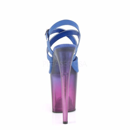 Product image of Pleaser FLAMINGO-822T Blue Faux Leather/Blue-Purple Ombre 8 inch (20 cm) Heel 4 inch (10 cm) Platform Criss-Cross Ankle Strap Sandal Shoes