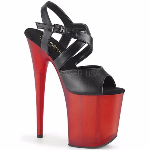 Product image of Pleaser FLAMINGO-822T Black Faux Leather/Frosted Red 8 inch (20 cm) Heel 4 inch (10 cm) Platform Criss-Cross Ankle Strap Sandal Shoes